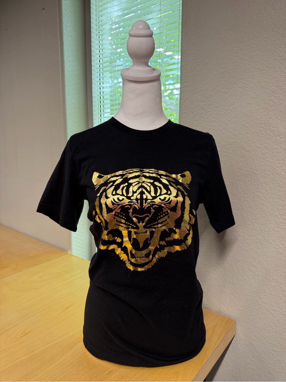 Black Short-Sleeve Tee with Gold Foil Tiger Graphic